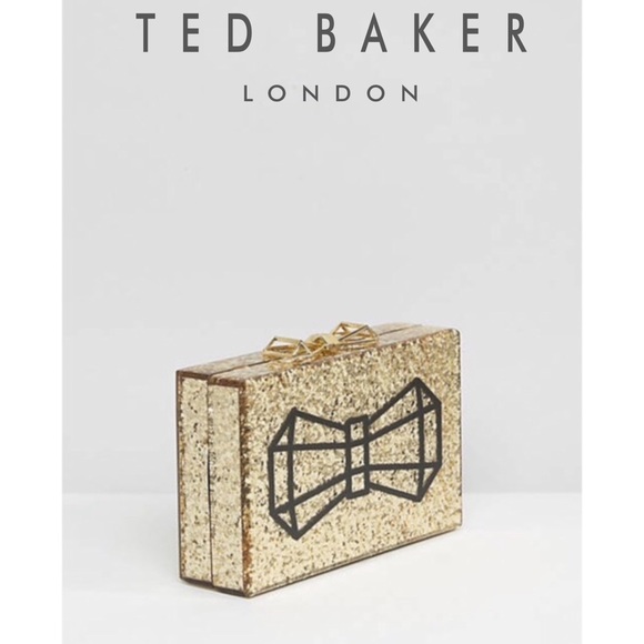Ted Baker Gold Glitter Box Clutch Bag